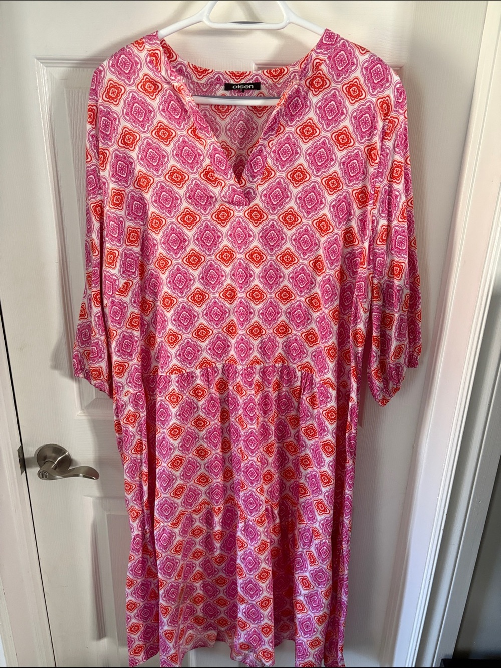 Olsen Pink & Orange Printed V-Neck Tunic